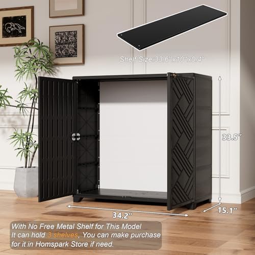 HOMSPARK Indoor/Outdoor Storage Cabinet with Doors, 34”x15”x34” HDPE Plastic Storage Box for Bedroom, Bathroom, Living Room, Balcony, Multi-Purpose for Daily Tools, Black - Image 2