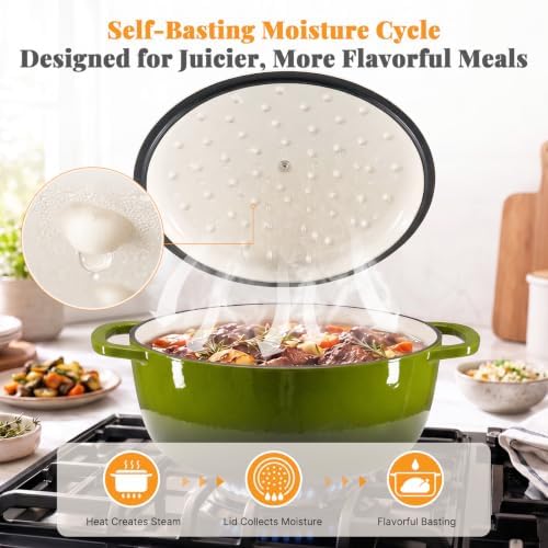 NEWBULIG Enamel Cast Iron Dutch Oven, 6 Quart Pot with Lid, Green - Image 2