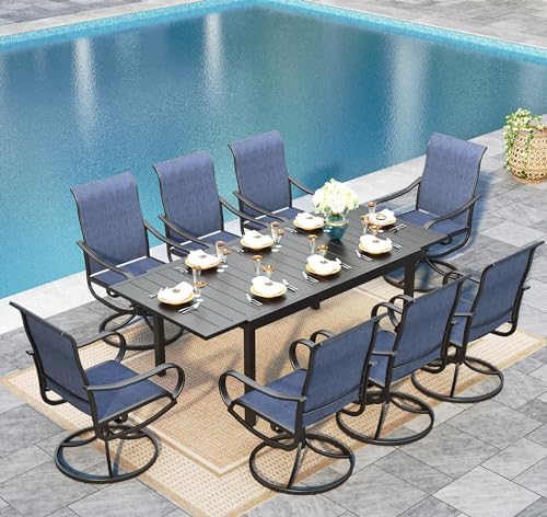 Sophia & William Extendable Outdoor Dining Set for 8, Blue Swivel Chairs by SophiaWilliam