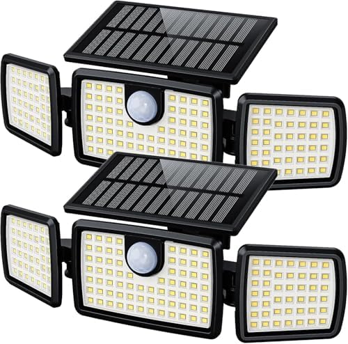 MIHANI Solar Flood Lights Outdoor, 2500LM Motion Sensor Security Lights with 270° Wide Angle, IP65 Waterproof, 3 Heads Solar Outdoor Lights for Patio, Yard, House, Garage (Non-Remote, 2 Pack) by MIHANI