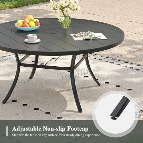 Outdoor Dining Table for 6, 50" Round Outdoor Table with Adjustable Umbrella Hole, All-Weather Metal Patio Dining Table for Lawn Garden Backyard Deck, Black - Image 6