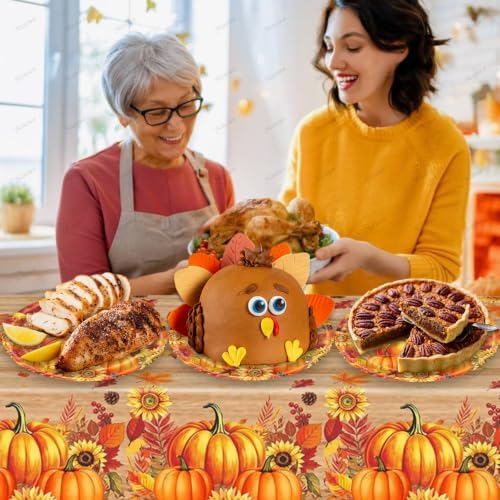 20 Pcs Happy Thanksgiving Party Disposable Paper Plates Fall Themed 9 Inch Round Dinner Plates for Autumn Party Decorations (Wood Grain Pumpkin Maple Leaves) - Image 2