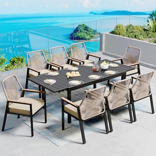 SUNSHINE VALLEY 9pc Patio Dining Set for, Extendable Metal Table & 8 Chairs by SUNSHINEVALLEY