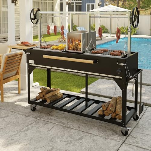 KoolMore 92 in. Charcoal and Wood BBQ Grill, Santa Maria Argentine Style Grill with Dual Adjustable Grate, Heavy Duty, in Black - Image 5
