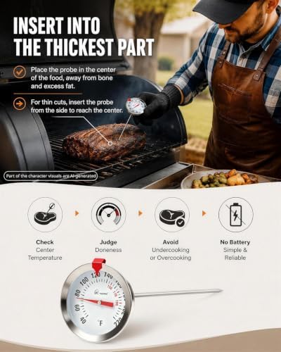 Oven‑Safe Analog Meat Thermometer, 2‑in Dial Adjustable Target Marker 2pc - Image 6