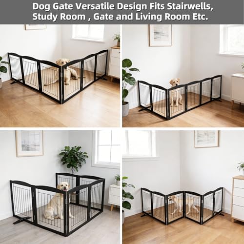 ZJSF Freestanding Dog Fence Indoor, Foldable Dog Gate for Doorways, Stairs or Hallways, Sturdy Wood Extra Wide Pet Gate with Support Feet for The House, Black, 24 "Height-6 Panels - Image 4