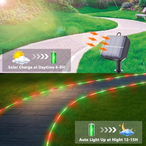 Solar Rope Lights, 33ft 100LED Solar String Lights, 8 Modes, Waterproof - Image 4