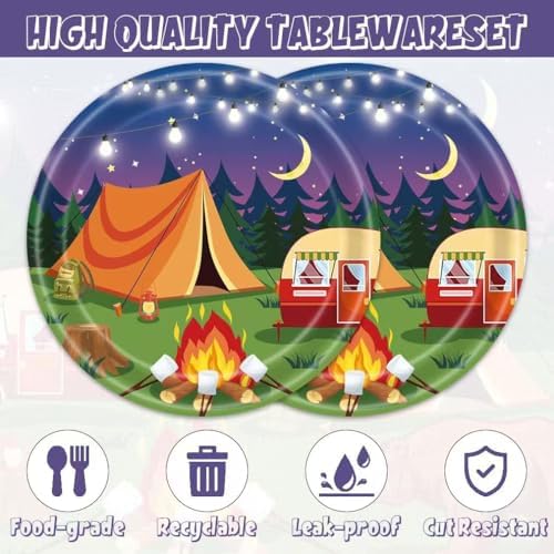 40pcs Camping Party Decorations Happy Camper Plates and Napkins for Forest Camping Adventure Party,Suitable for 20 Guests - Image 3