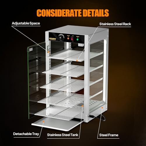 ROVSUN 5-Tier Commercial Food Warmer, 15" Pizza Warmer Food Warmer Display with LED Adjustable Lighting Glass Door Removable Shelves, Countertop Electric Food Warmer for Buffet Restaurant 110V 800W - Image 6