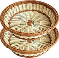 RT&BS 2pcs Large Round Wicker Bread Basket, Round Wicker Fruit Basket, Woven Egg Baskets, Reusable Handwoven Storage Baskets for Living Room, Kitchen, Store, Restaurant, Outdoor, Party (Bicolor, L) by RT%26BS