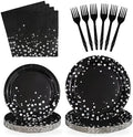 Grencian 96 Pcs Black and Silver Birthday Party Decorations, Serves 24 by Grencian