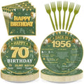 96 Pcs Sage Green and Gold 70th Birthday Party Decorations, Serves 24 by Greencian