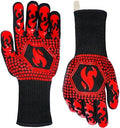 QUWIN BBQ Gloves, Oven Gloves 1472℉ Extreme Heat Resistant, Grilling Gloves Silicone Non-Slip Oven Mitts, Kitchen Gloves for BBQ, Grilling, Cooking, Baking-1 Pair… (One Size(Long Cuff), Red) by QUWIN