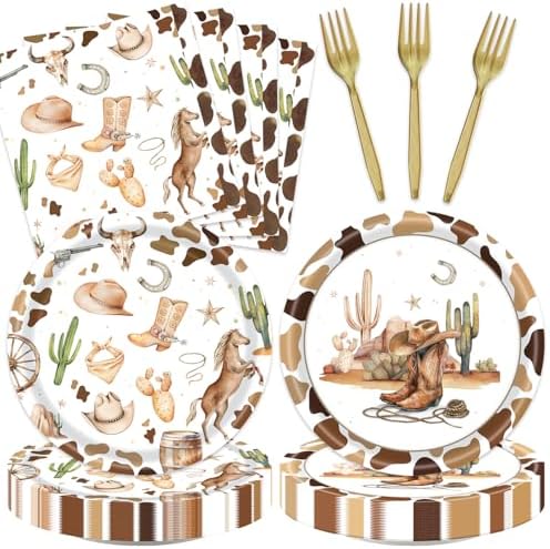 48pcs Cowboy Party Decoration Set,16 Dessert plate,16 Napkin And 16 Fork,Cowboy Disposable tableware for 16 persons,Used for Cowboy Party Supplies by Unknown