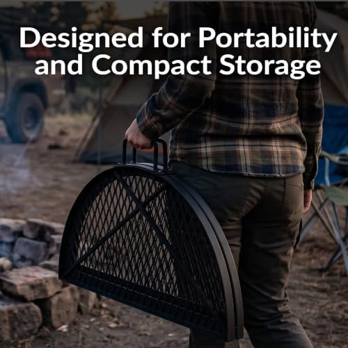 Sunnydaze Round Folding Camping Grill Grate - Portable Foldable Campfire Cooking Grate for Fire Pit - Heavy-Duty Black Steel with Handles for Outdoor Backyard BBQ - 30" Diameter - Image 6