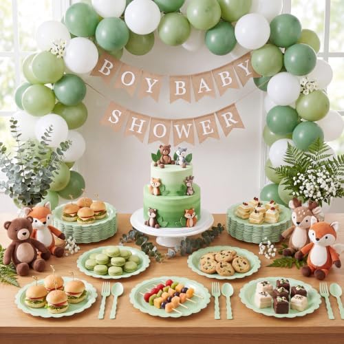 NatNarr 30 Pk Sage Green Paper Plates 9" Scalloped Sage Baby Shower Plates - Image 6