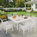 10-Piece Outdoor Dining Set, All-Weather HDPE Patio Furniture, Two 66.5" Slatted Table with 1.6" Umbrella Hole & 8 Ergonomic Armchairs, Heavy Duty 350lbs Capacity, UV Resistant, White by Unknown