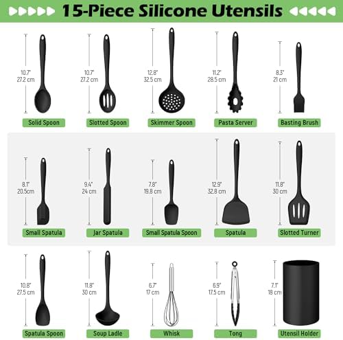 Homikit Silicone Cooking Utensil Set, 15pcs Kitchen Utensils with Holder - Image 2