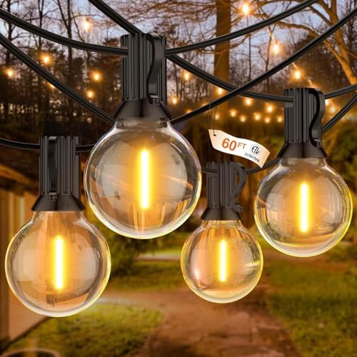 GLUROO 60FT Outdoor String Lights LED, Patio Lights with 32 Bulbs Waterproof, 2700K Warm White for Outside Backyard, Yard, Gazebo, Deck, Porch by ChristmasLights-GLUROO