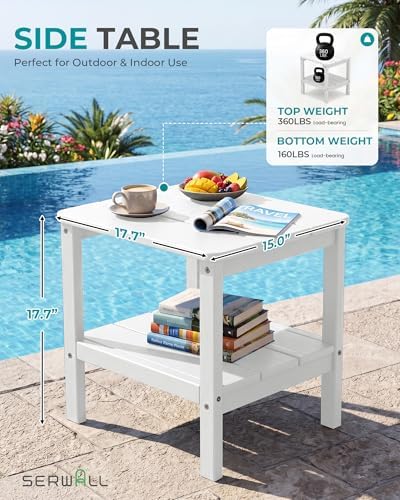 SERWALL Double Layer Adirondack Side Table with Umbrella Hole, HIPS Outdoor Side Table Rectangular End Tables for Patio, Poolside, Garden, White - Image 5