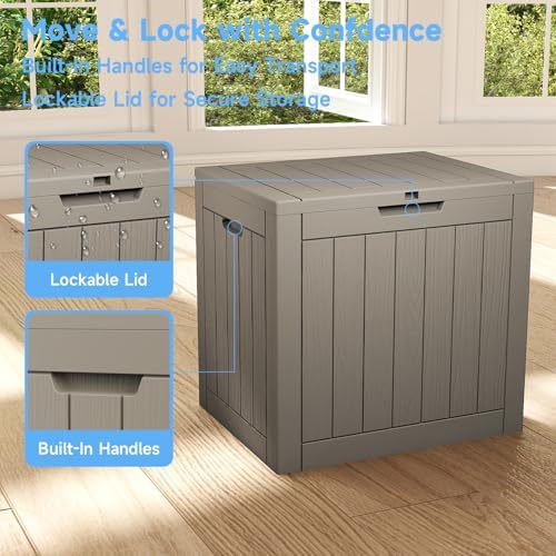 PatioZen 36 Gallon Deck Box,Waterproof Resin Outdoor Storage Boxes, Outside Storage Lockable Container for Garden Tools,Indooor Cushions,Accessories (Grey) - Image 7