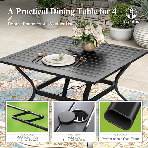 HERA'S HOUSE 5pc Patio Dining Set for 4, Outdoor Metal Table & Brown Chairs - Image 3