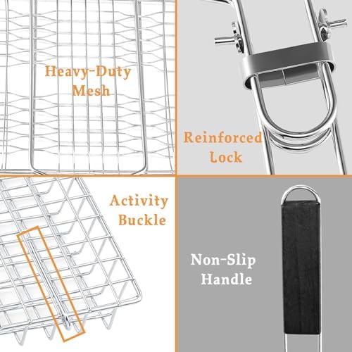 Fish Grill Basket, Lockable BBQ Grilling Basket with Basting Brush - Image 5