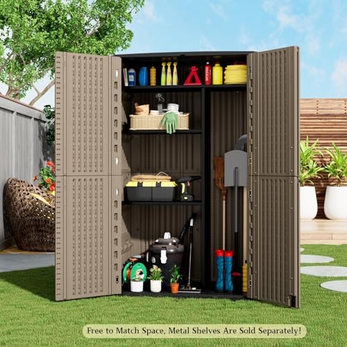 ZZM Large 67 Cu.ft Waterproof Storage Shed, Outdoor Storage Cabinet，Durable Resin Sheds for Patio Furniture, Garden Tools, Pool Accessories, Mower Storage (Coffee) - Image 2