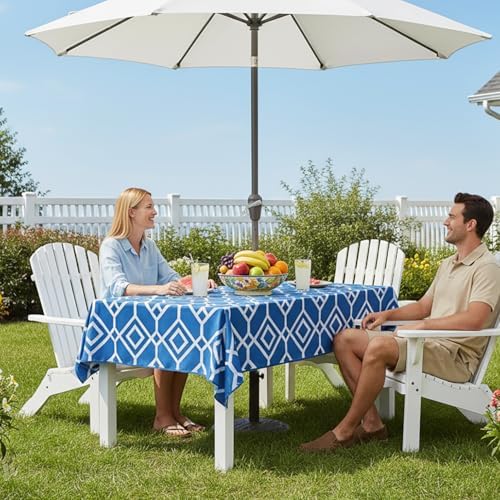 LUSHVIDA Moroccan Outdoor Tablecloth with Umbrella Hole, 60x102 Inch Blue - Image 2