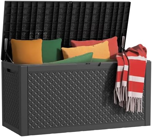 101 Gallon Waterproof Outdoor Storage Box, UV Resistant Resin Deck Box with Hydraulic Rod for Reinforced Stability, Perfect for Patio, Garden, and Pool（Black，101 Gallon） by KFY