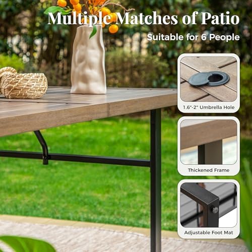 MIXPATIO Patio Table for 6, Brown Metal Dining Table w/Umbrella Hole - Image 5