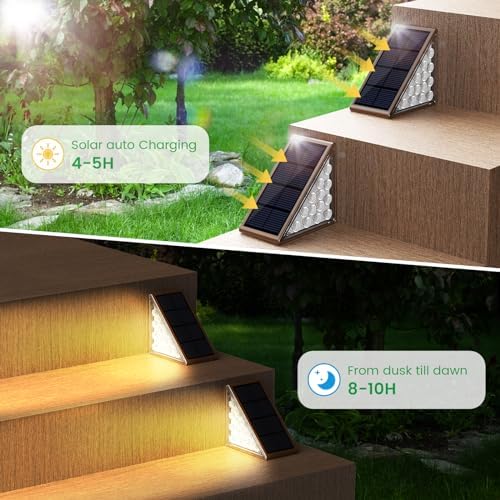 JOFIOS Solar Step Lights for Outside,4pack Solar Stair Lights Outdoor Waterproof IP67,Outdoor Deck Step Lights,Solar Outdoor Lights for Staircase,Patio,Front Step(Warm Brown) - Image 2