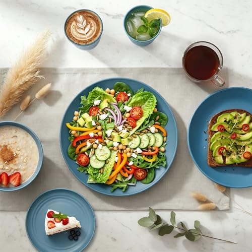 40-Piece Wheat Straw Dinnerware Sets,Unbreakable Dishes Set for 8 - Drinking Cups, Plates and Bowls Sets, Reusable Microwave Safe Dinnerware Set for Home, Outdooor, RVs - Blue - Image 4