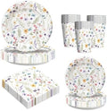 100Pcs Wildflower Party Supplies Spring Floral Wedding Birthday Decoration Include Wildflower Plates Napkins and Cups for Spring Summer Picnic Wedding Baby Shower Tea Party Decor,Serve 25 (White) by GOGUOGOFA