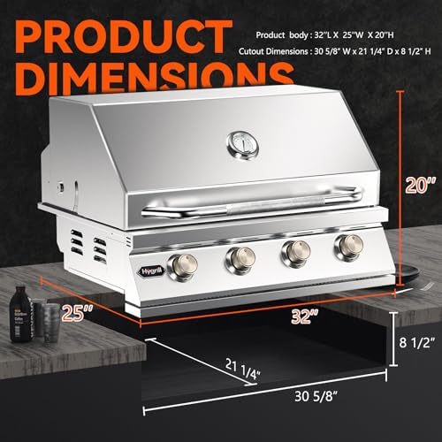 Hygrill STD Series 32-Inch Built In Grill, Stainless Steel 4-Burner Grill - Image 2