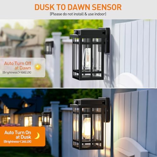 2 Packs Dusk to Dawn Outdoor Wall Lighting 9.76'', Black - Image 2