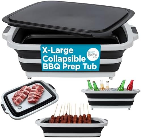 BIRDROCK HOME 18L Collapsible BBQ Prep Tub with Lid, Black, 22”L x 16”W by BIRDROCKHOME