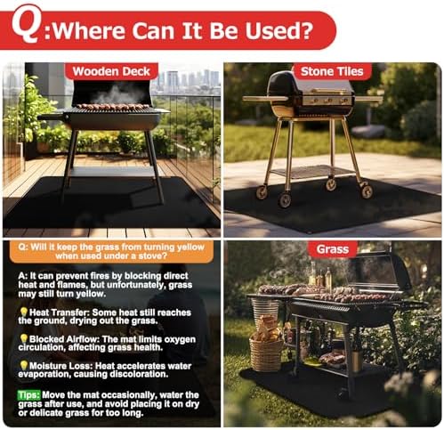 Matace 48x36 Fireproof Grease Mats for Under Outdoor Grill, Large Double-Sided Fire Retardant Silicone Floor Mat for BBQ, Camping Stove, Fire Pit, Waterproof Patio & Deck Protector, Black - Image 4