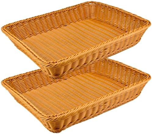 2 Pack Wicker Bread Baskets, 17.7 Inch Rectangular Serving Trays by Fulhdedi