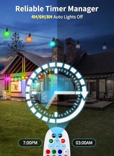 Brightown Outdoor String Lights 58 Feet G40 LED Patio Lights, RGB, Remote - Image 2