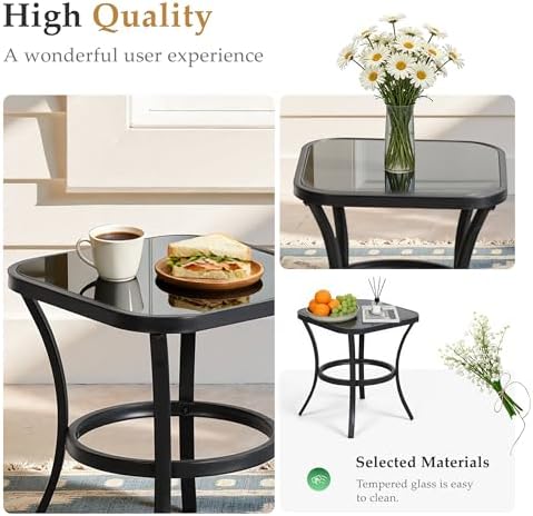 Oakcloud Oakmont Outdoor Furniture 3 Piece Conversation Bistro Set Rocking Chairs and Glass Top Table, Thick Cushions, Black Steel (Grey) - Image 5