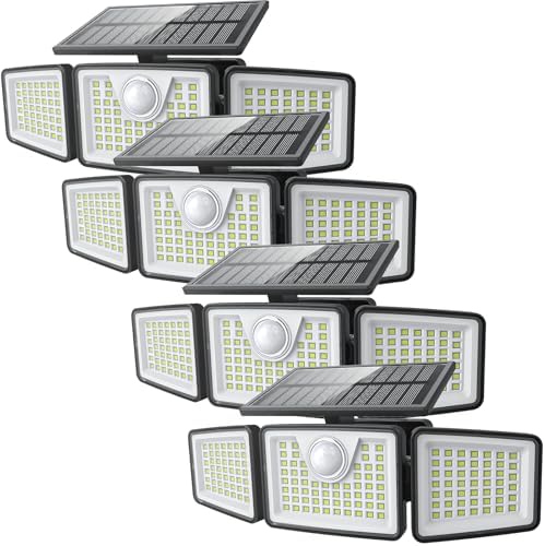 daphino 2500LM Solar Lights, Motion Sensor Outdoor Lights, 3-Head, 4 Pack by ChargebySunLightUpHome
