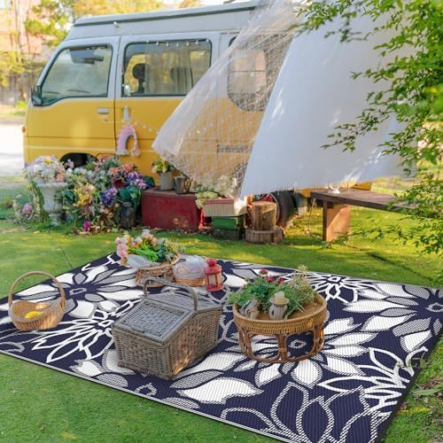 GENIMO Outdoor Rug, Waterproof Plastic Rugs for Patio, 6'x9' Sapphire White - Image 3
