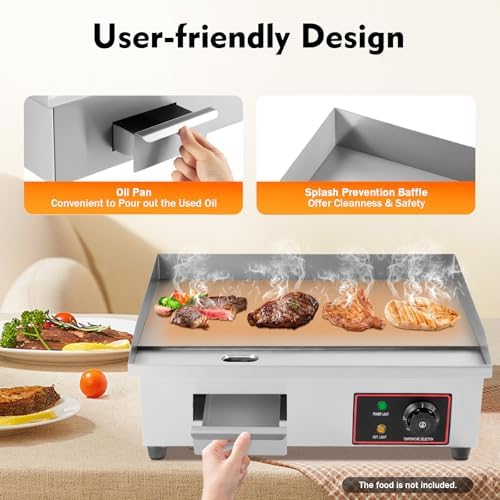 Flat Top Grill, 110V 3000W 22'' Commercial Electric Countertop Griddle Nonstick Restaurant Teppanyaki Cooking Stove for Outdoor Kitchen BBQ Pancake - Image 4