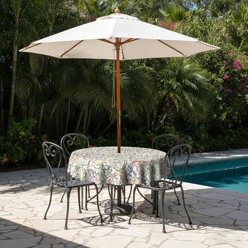LVTXIII Round Outdoor Tablecloth with Umbrella Hole and Zipper, Water-Repellent 60 Inch Patio Table Cover for Bistro, Garden, Patio & Picnic, Paisley Botanical - Image 5