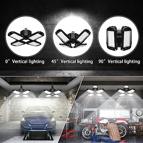 4 Pack LED Garage Light, 150W 15000LM 6500K LED Shop Lights, Garage Lights Ceiling Led with 4 Deformable Panels, Screw in E26/E27 Bulb Socket for Warehouse, Basement, Attic, Barn, High Bay Lighting - Image 3