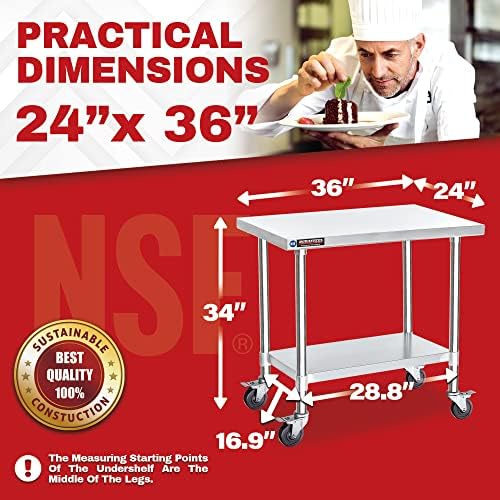 DuraSteel 24x36 NSF Stainless Steel Cart - Heavy Duty Rolling Food Prep Table with Undershelf - Metal Utility Cart for Commercial Restaurant Kitchen, Laundry, Outdoor Portable BBQ Grill - Image 3