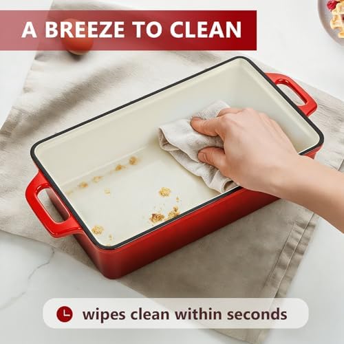 Wildone 2 in 1 Enameled Cast Iron Bread Pan with Lid, 9x5 Loaf Pans for Homemade Sourdough Bread, Cake, Meatloaf, Even Heating Bread Dutch Oven, Red - Image 5