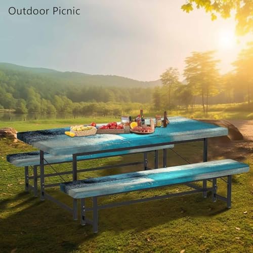 CAPSCEOLL Fitted Picnic Table Cover with Bench Covers 8ft - Blue White - Image 6
