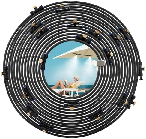 Misting Cooling System, 26FT (8M) Misting Line + 7 Brass Mist Nozzles + Brass Adapter(3/4") Outdoor Mister for Patio Garden Greenhouse Trampoline for Waterpark by cureder